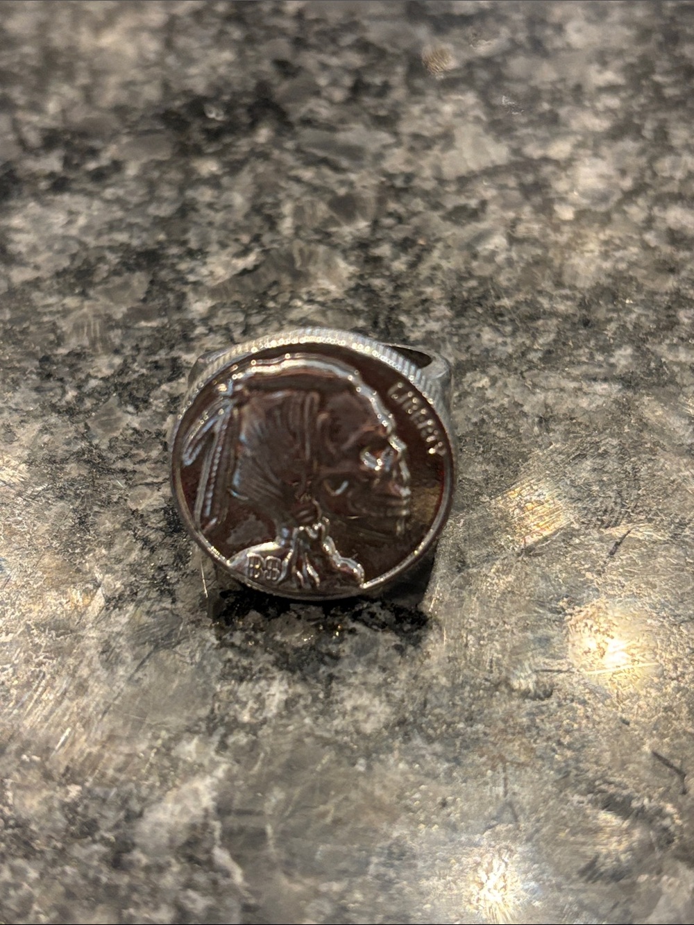 Black Scale Silver Tone Coin Ring